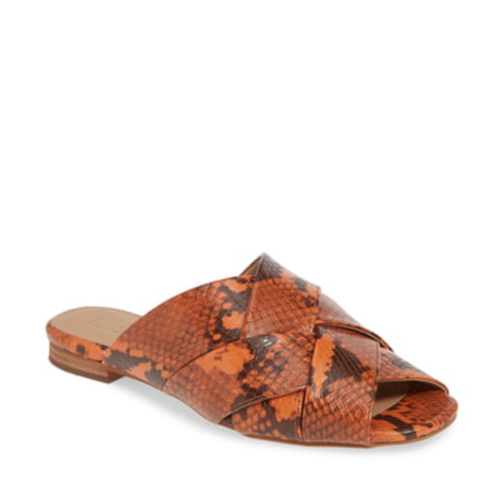 Topshop Hop Cross Slide Sandals Orange Snake Skin